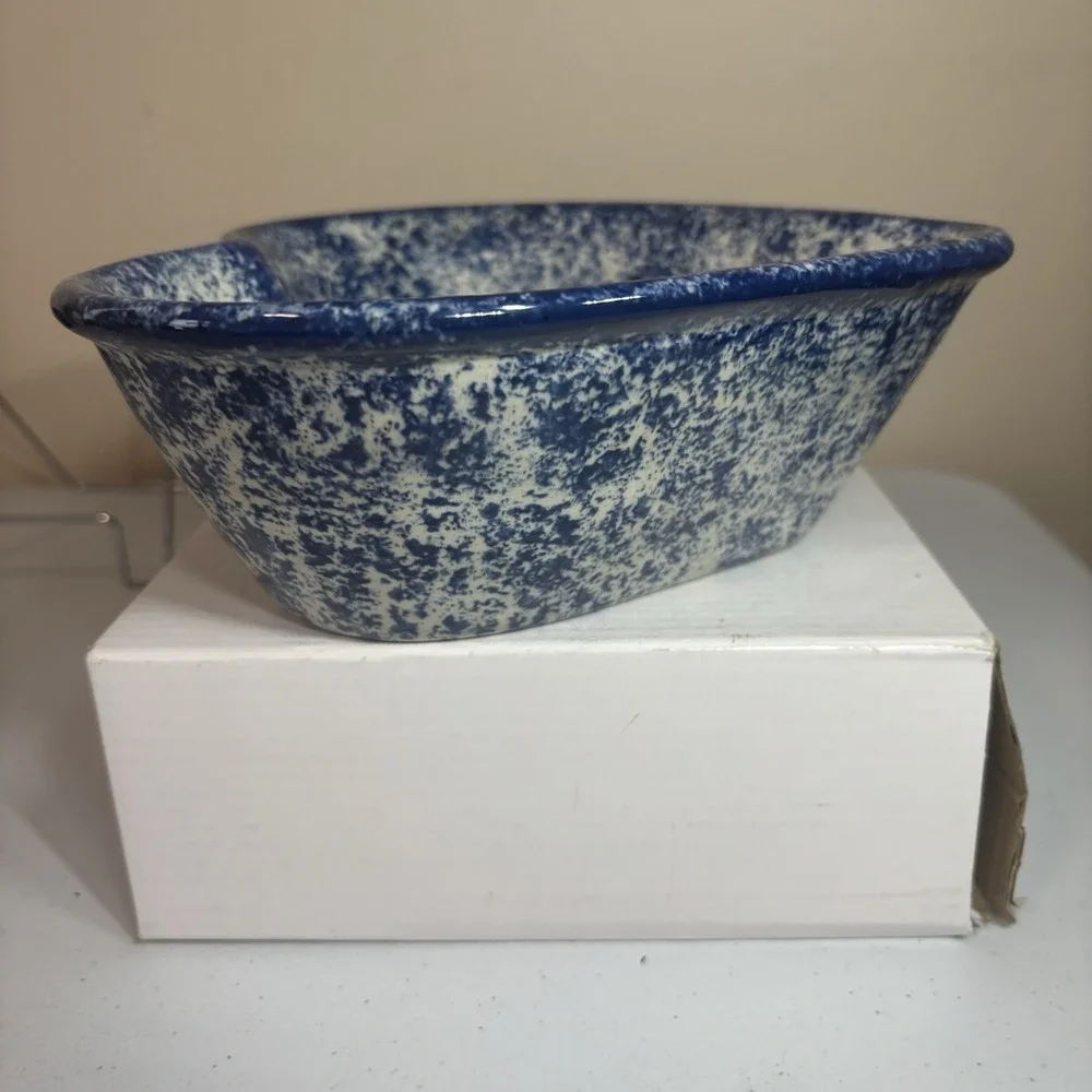 Blue & White Spongeware Heart-Shaped Stoneware Bowl
